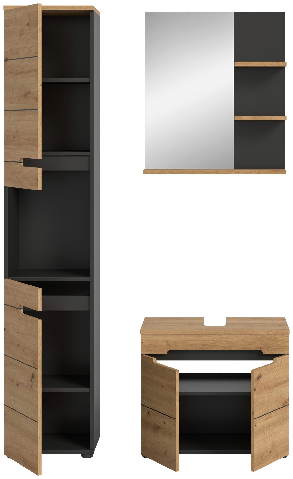 Badezimmer Eiche Artisan Dekor B: 101 Cm - Schwarz/Eiche Artisan, MODERN, Glas/Holzwerkstoff (101cm) - MID.YOU
