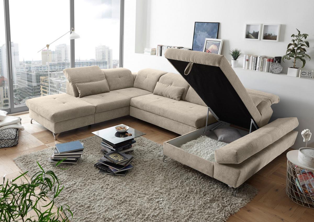 Ecksofa Melfi Sandfarben U: 245 cm - Sandfarben/Silberfarben, MODERN, Textil (245/350/168cm) - MID.YOU