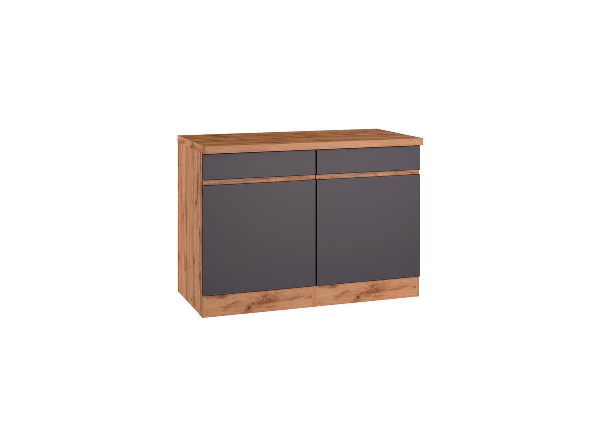 Küchenunterschrank Turin 120 Cm Grau/wotaneiche - Eiche Wotan/Grau, Design, Holzwerkstoff (120/86/60cm) - Held