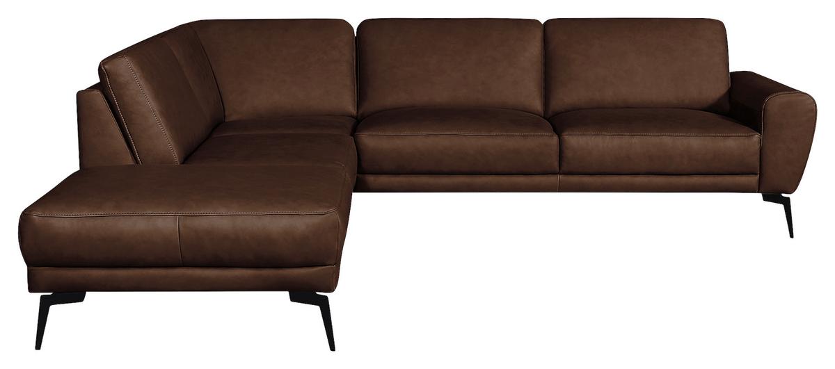 Ecksofa Spring D. Scwarz S: 250x273 cm - Dunkelbraun/Schwarz, Design, Leder (250/273cm) - Livetastic