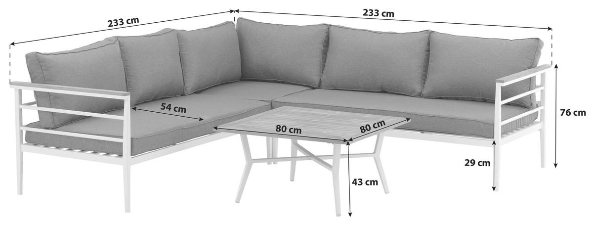 Loungegarnitur 2-Tlg Mexico Teakholz/Metall mit Kissen - Weiß, KONVENTIONELL, Holz/Metall (233/233cm) - Gardenson
