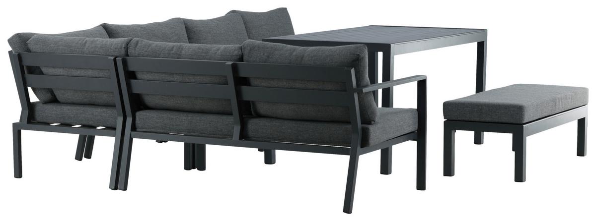 Loungegarnitur 5-Tlg Ramos aus Metall/Textil mit Kissen - Schwarz/Grau, KONVENTIONELL, Textil/Metall (294/210cm) - Gardenson