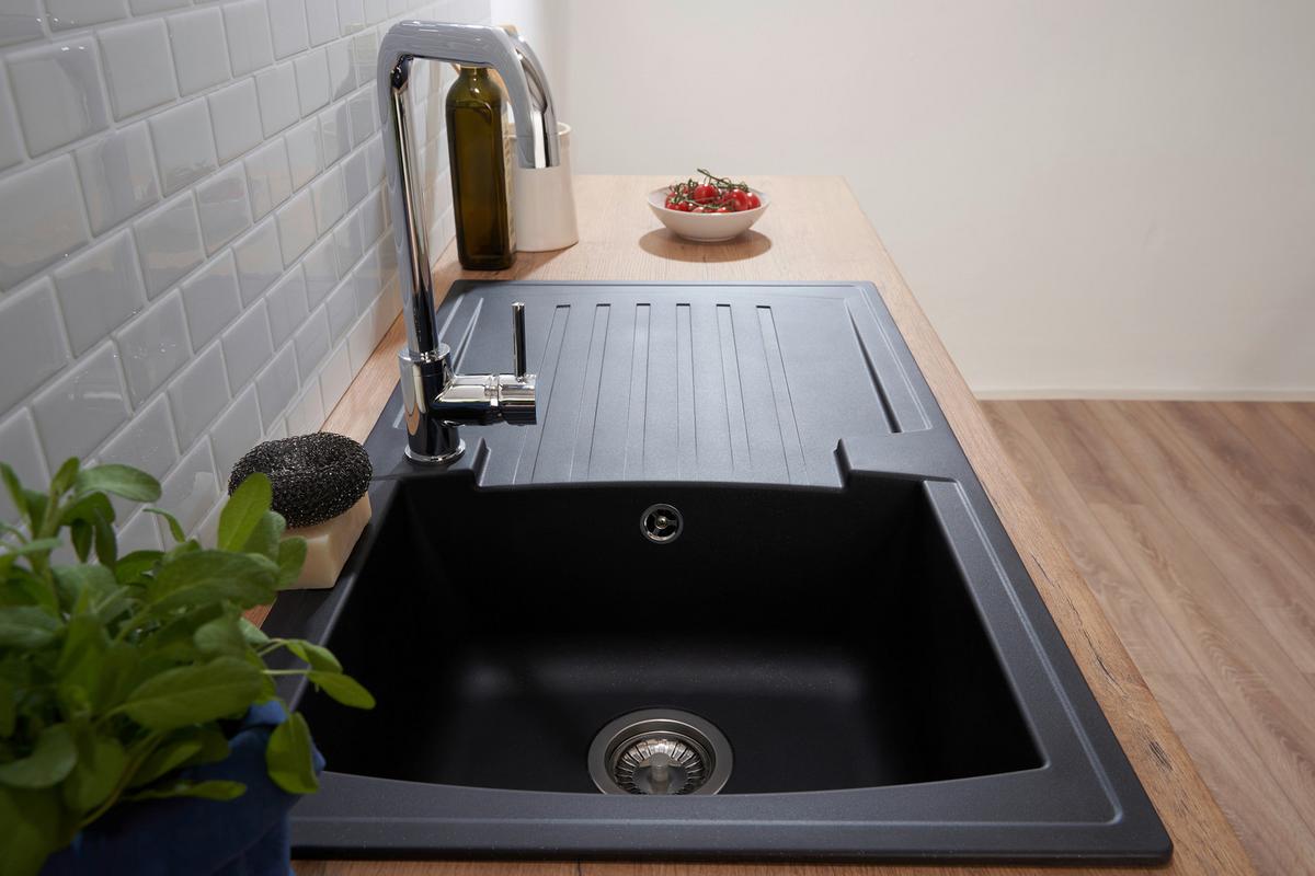 Spüle Respekta Boston Stein Bxt: 86x50 cm - Schwarz, Trend, Glas/Kunststoff (86/20/50cm) - Respekta