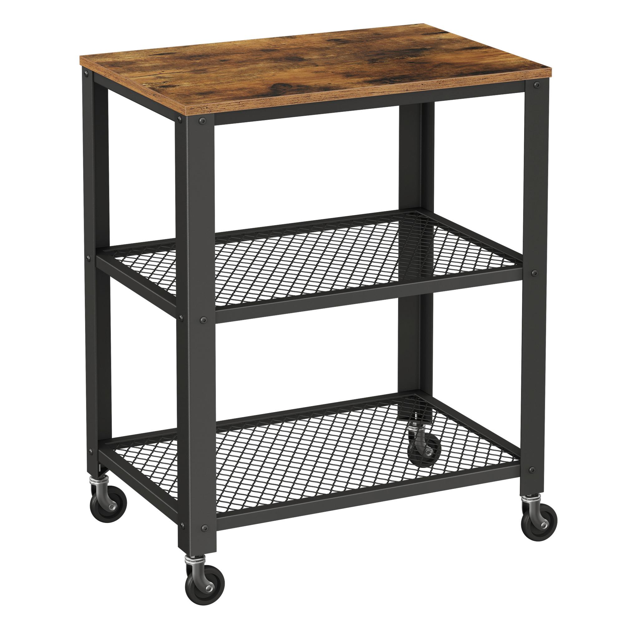 Allzweckwagen Vasagle mit Ablagefächer, Braun, Schwarz - Schwarz/Braun, Natur, Holzwerkstoff/Metall (60,6/78/40cm) - Boxxx