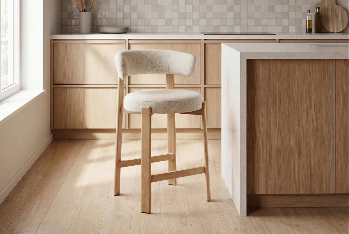 Barhocker Bilbao Eichefarben/Beige B: 52 cm - Eichefarben/Beige, MODERN, Textil/Metall (52/90,5/53,5cm) - Livetastic