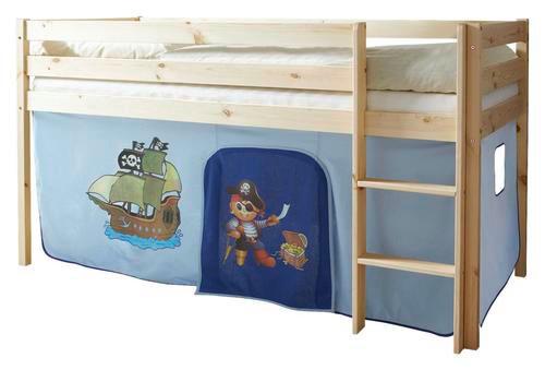 Spielbett Malte Blau Kiefer Massiv 90 cm Absturzsicherung - Naturfarben/Dunkelblau, Natur, Holz (90/200cm) - MID.YOU