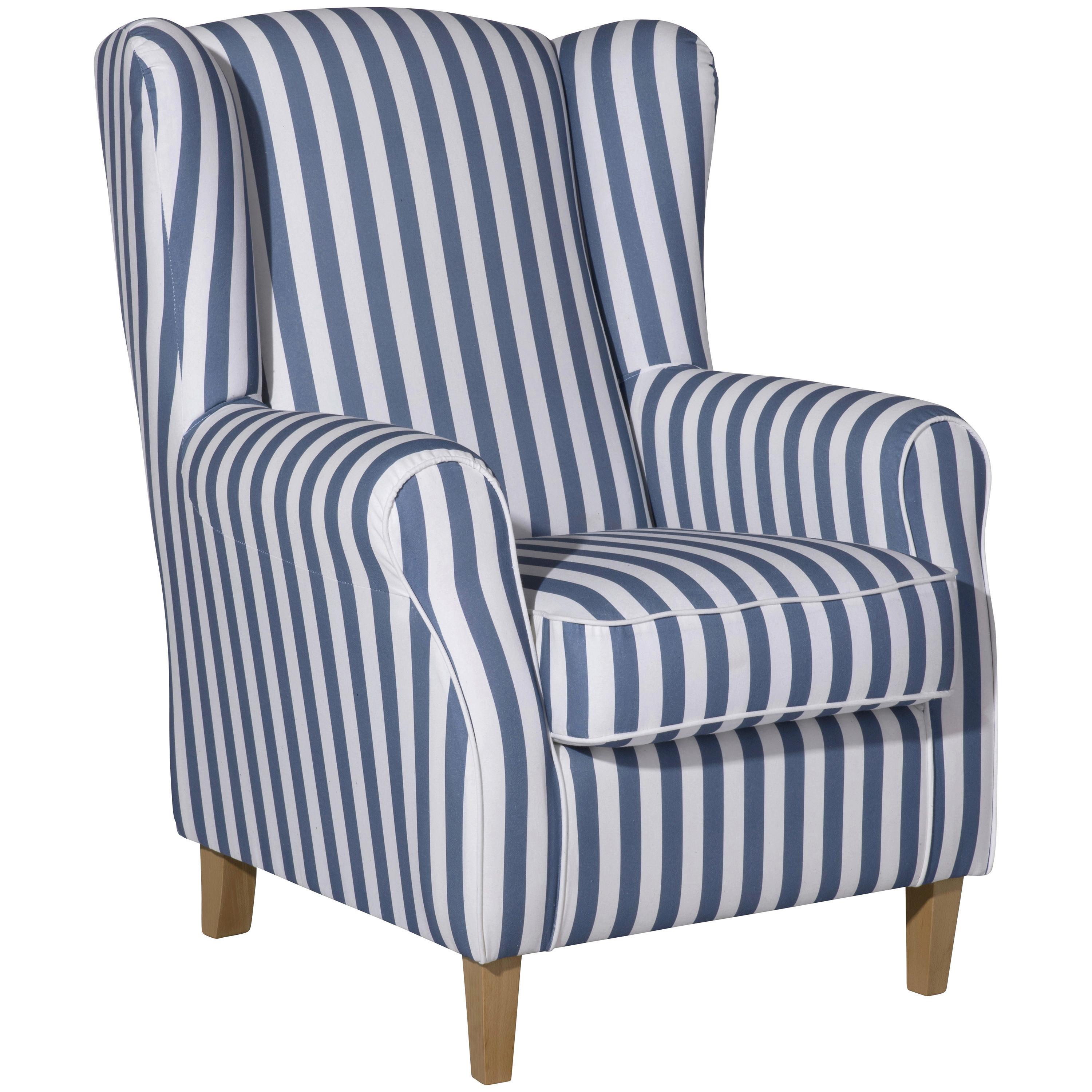 Ohrensessel Mit Armlehnen Lorris Flachgewebe Blau/weiß - Blau/Eichefarben, KONVENTIONELL, Textil (77/103/86cm) - Max Winzer