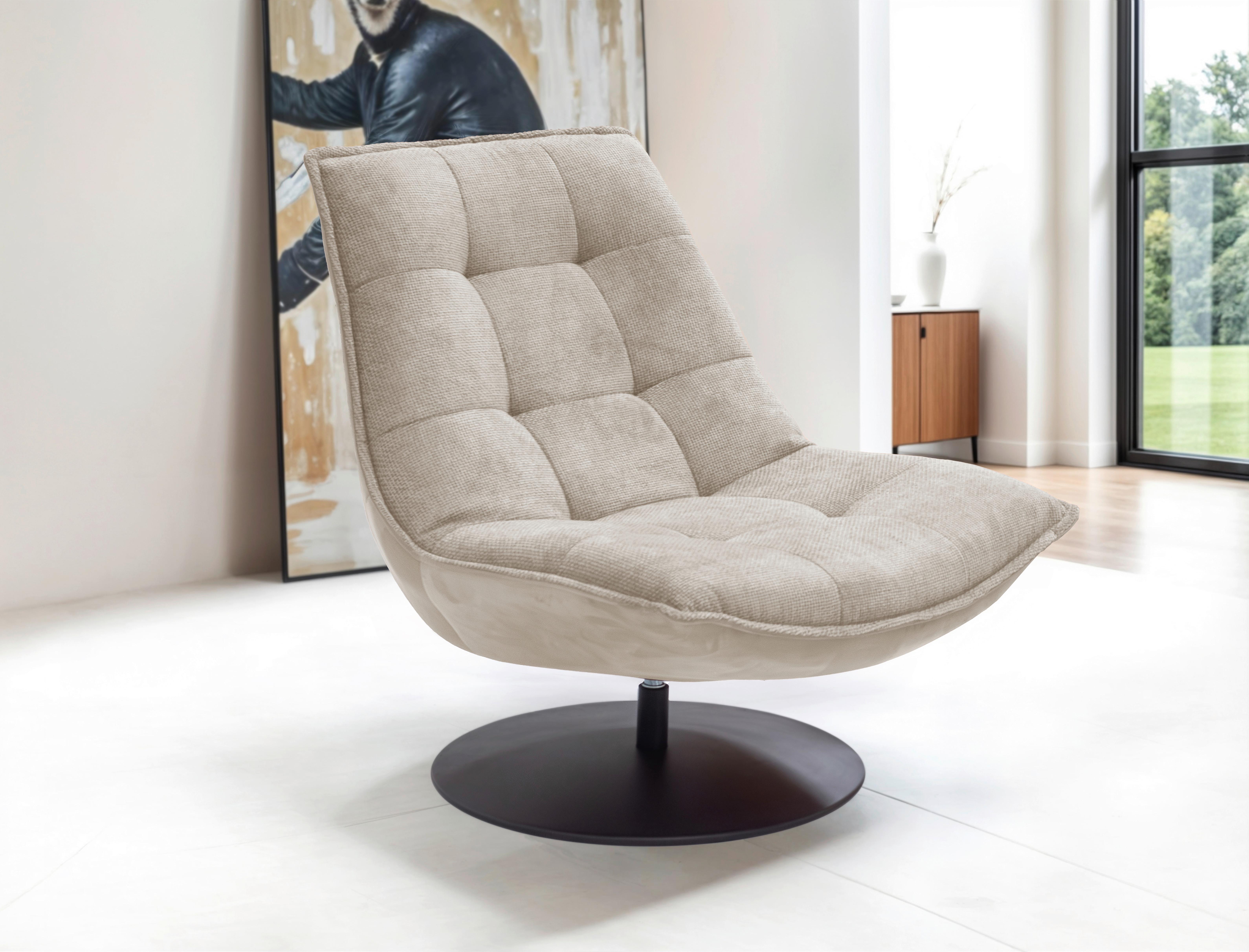 Sessel Zen Hellbraun B: 94 cm - Hellbraun/Schwarz, Design, Textil (94/97/106cm) - Livetastic