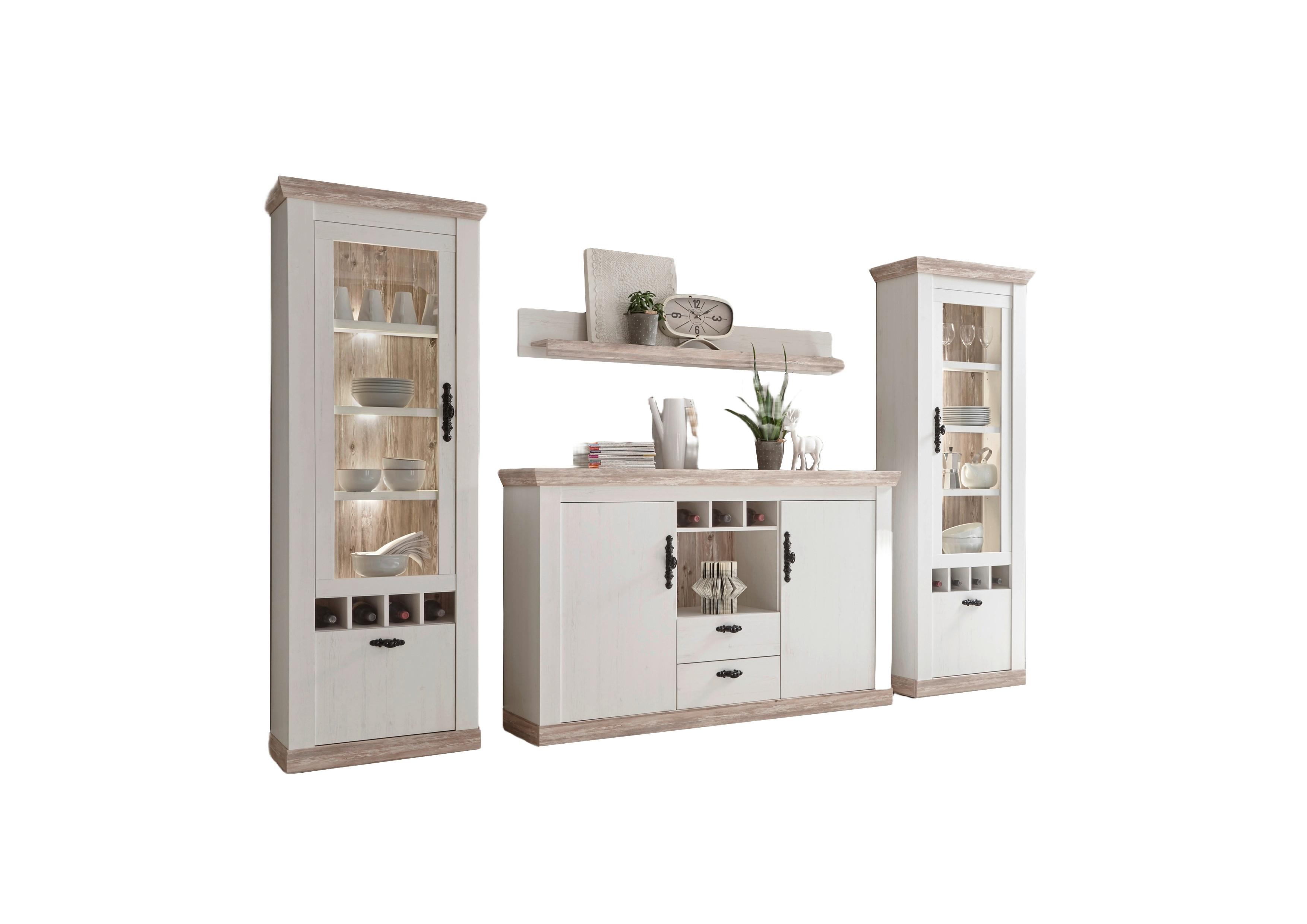 Wohnwand Florenz Pinienfarben/Hellbraun B:330cm - Hellbraun/Eichefarben, Design, Holzwerkstoff (330/201/44cm) - MID.YOU