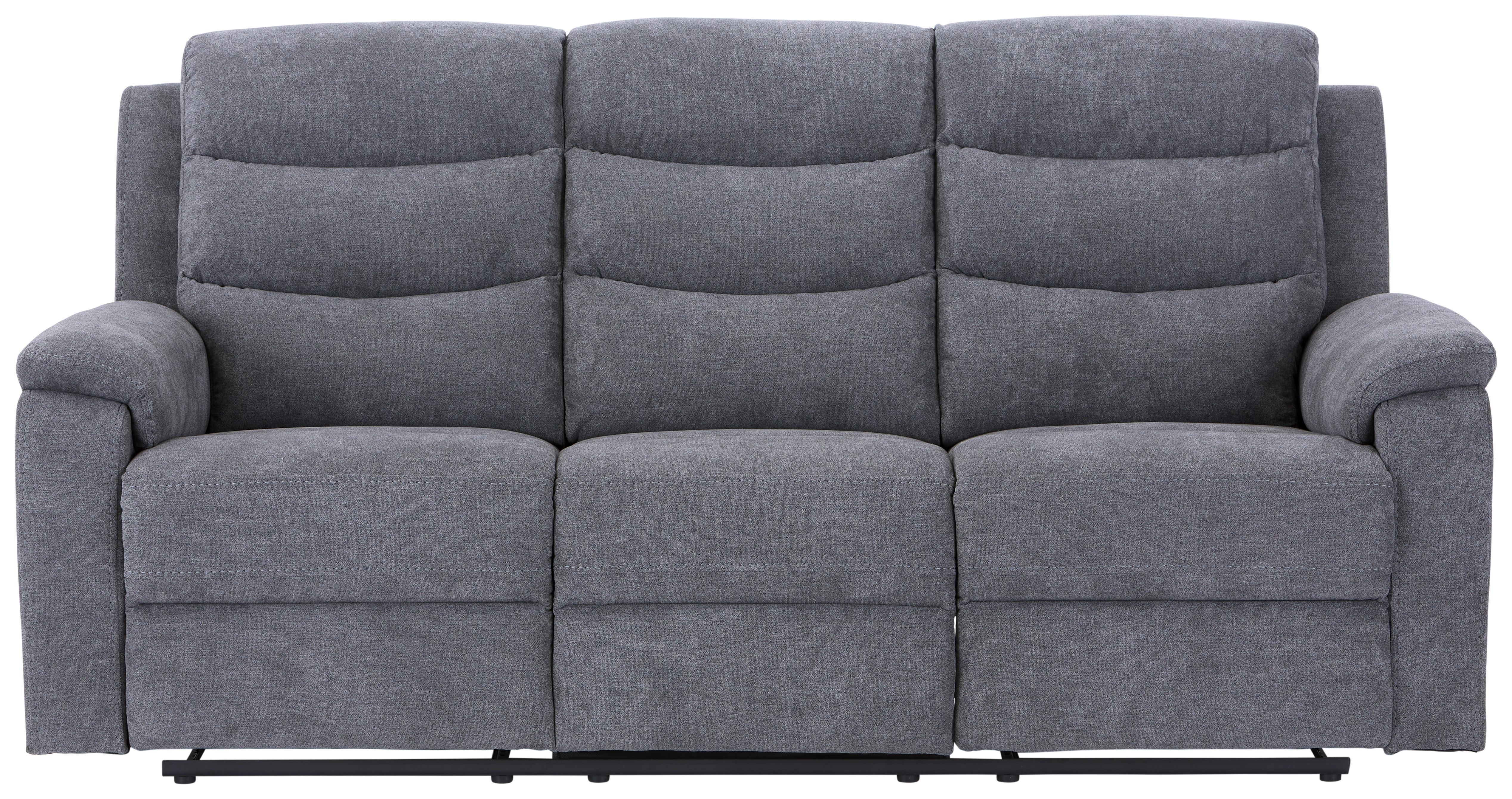 3-Sitzer-Sofa + Relaxfunktion Manchester Grau mit Armlehnen - Schwarz/Grau, KONVENTIONELL, Textil (208/102/93cm) - Ondega