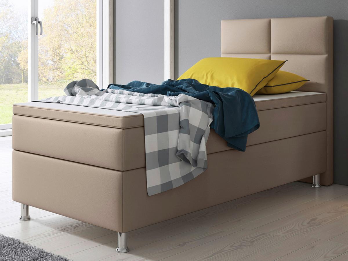 Boxspringbett mit Topper Lederlook 90x210 Miami - Silberfarben/Cappuccino, KONVENTIONELL, Leder/Textil (90/115/210cm) - MID.YOU
