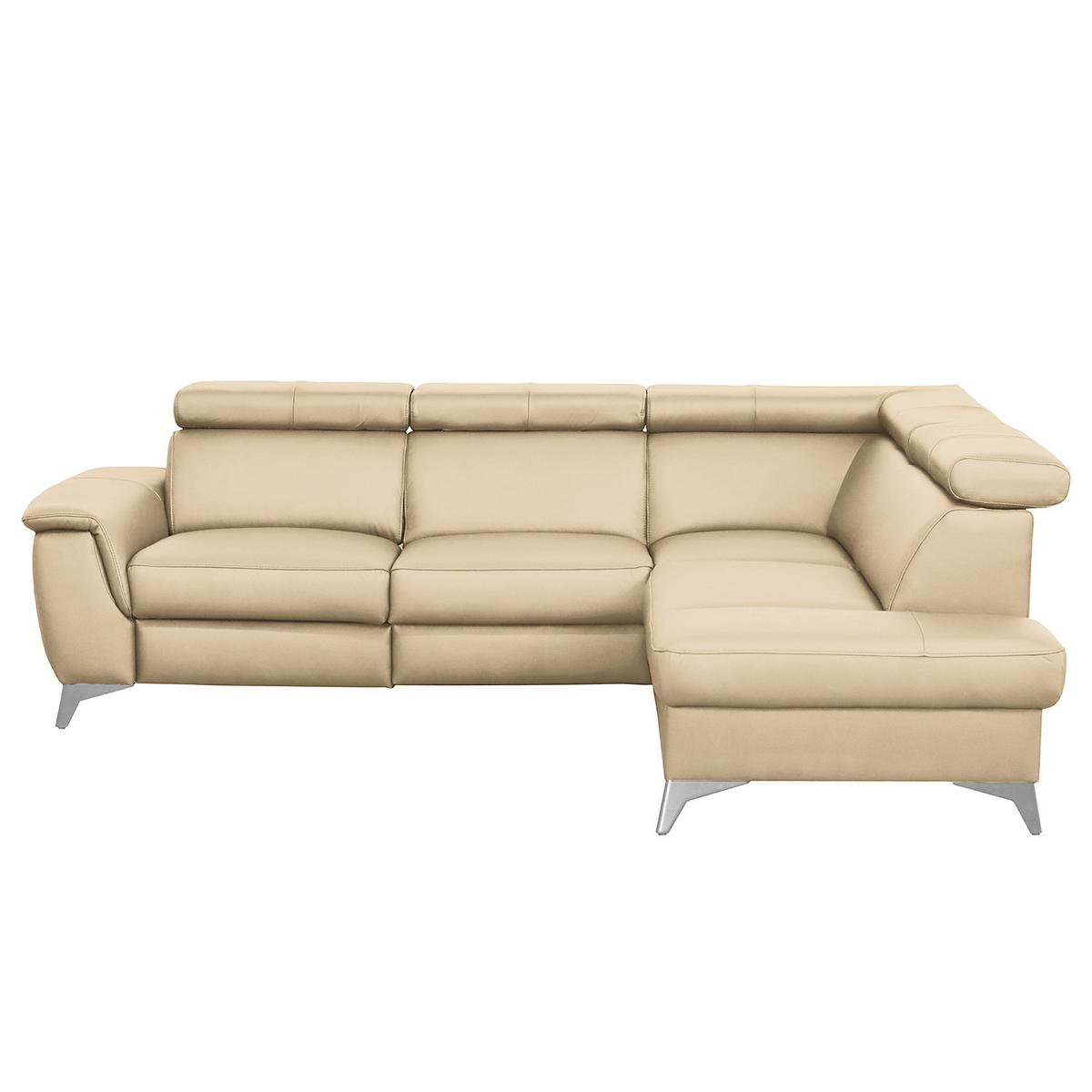 Ecksofa Lince Beige S: 257x197 Cm - Chromfarben/Beige, Design, Leder/Textil (257/197cm) - Livetastic