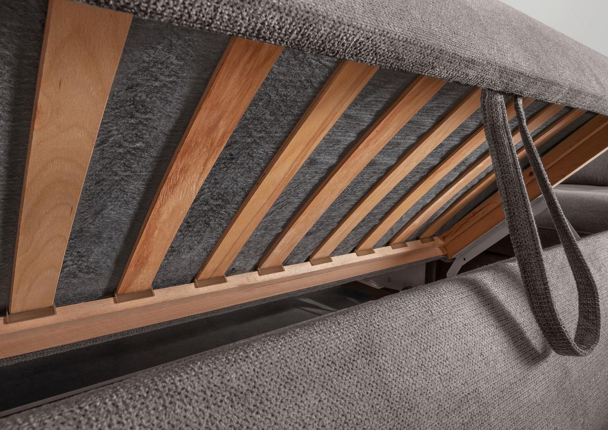 Wohnlandschaft mit Bettkasten Rigatti Graubraun B: 387 cm - Graubraun/Schwarz, MODERN, Textil (184/387/252cm) - Livetastic