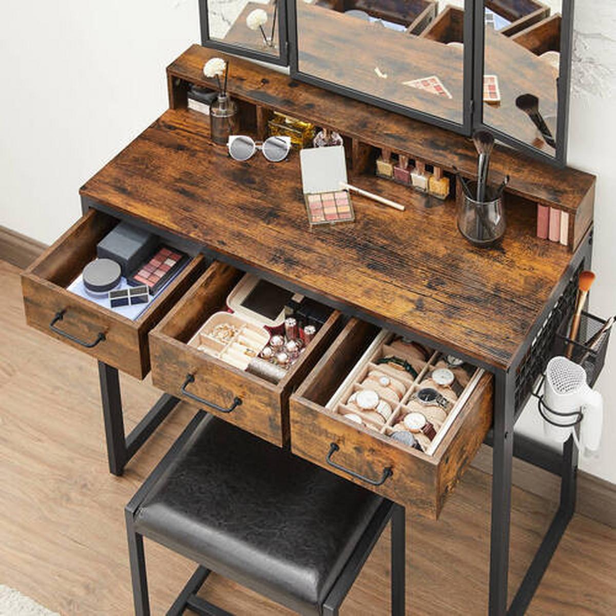Schminktisch B: 40 cm Braun/Schwarz - Schwarz/Braun, Trend, Glas/Holzwerkstoff (90/40/141cm) - Boxxx