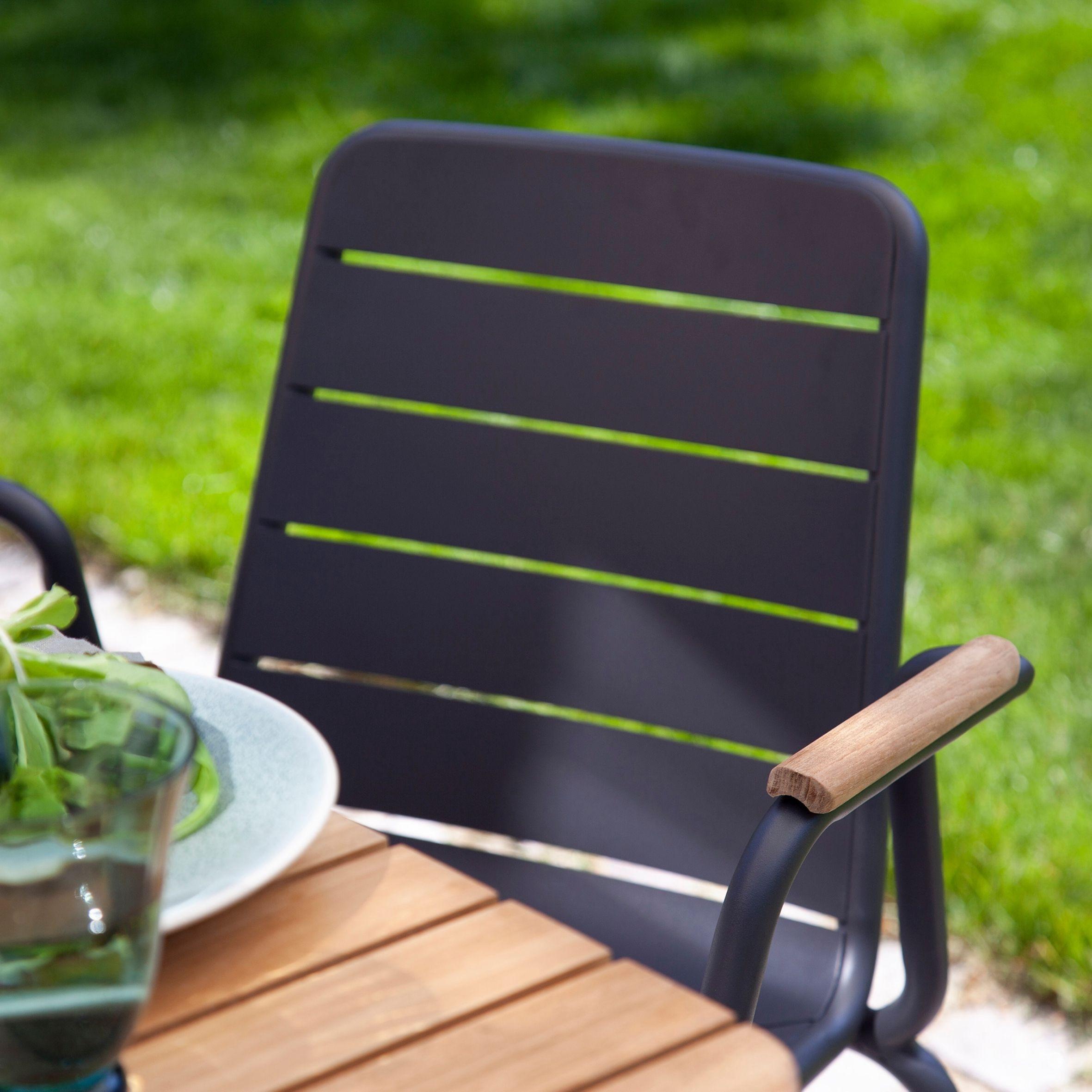 Gartenstuhl Stapelbar Parc Aluminium - Anthrazit/Naturfarben, Natur, Holz/Metall (58/80/58cm) - Gardenson