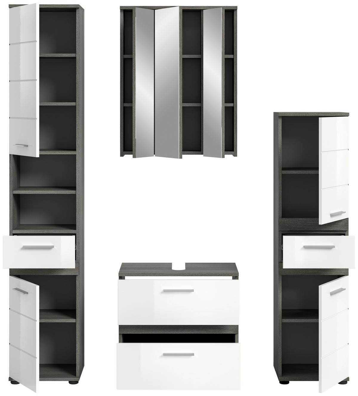 Badezimmer Blake Weiß Hg B: 150 cm - Weiß Hochglanz/Schwarz, MODERN, Glas/Holzwerkstoff (150cm) - MID.YOU