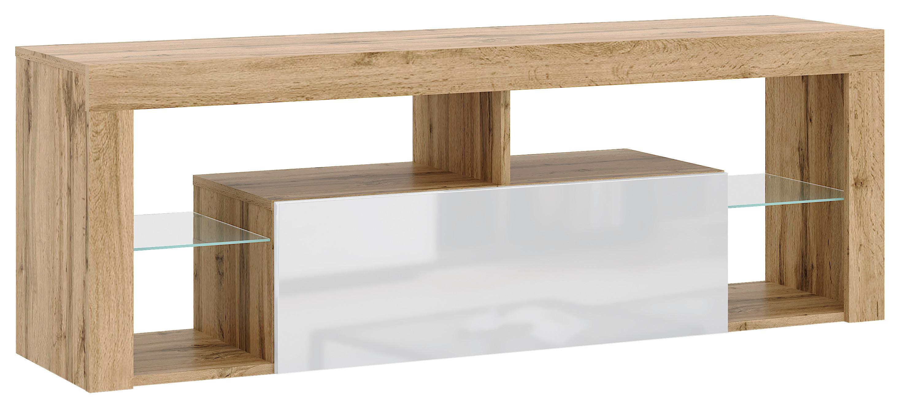 Tv-lowboard Everest B: 140 Cm Wotan Eiche Dekor Weiß - Eiche Wotan/Schwarz, Design, Glas/Holzwerkstoff (140/50,5/35cm) - Livetastic