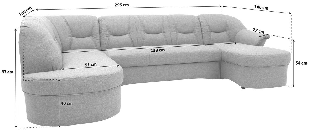 Wohnlandschaft Sarafina Graubraun - Graubraun/Schwarz, KONVENTIONELL, Textil (180/295/146cm) - MID.YOU