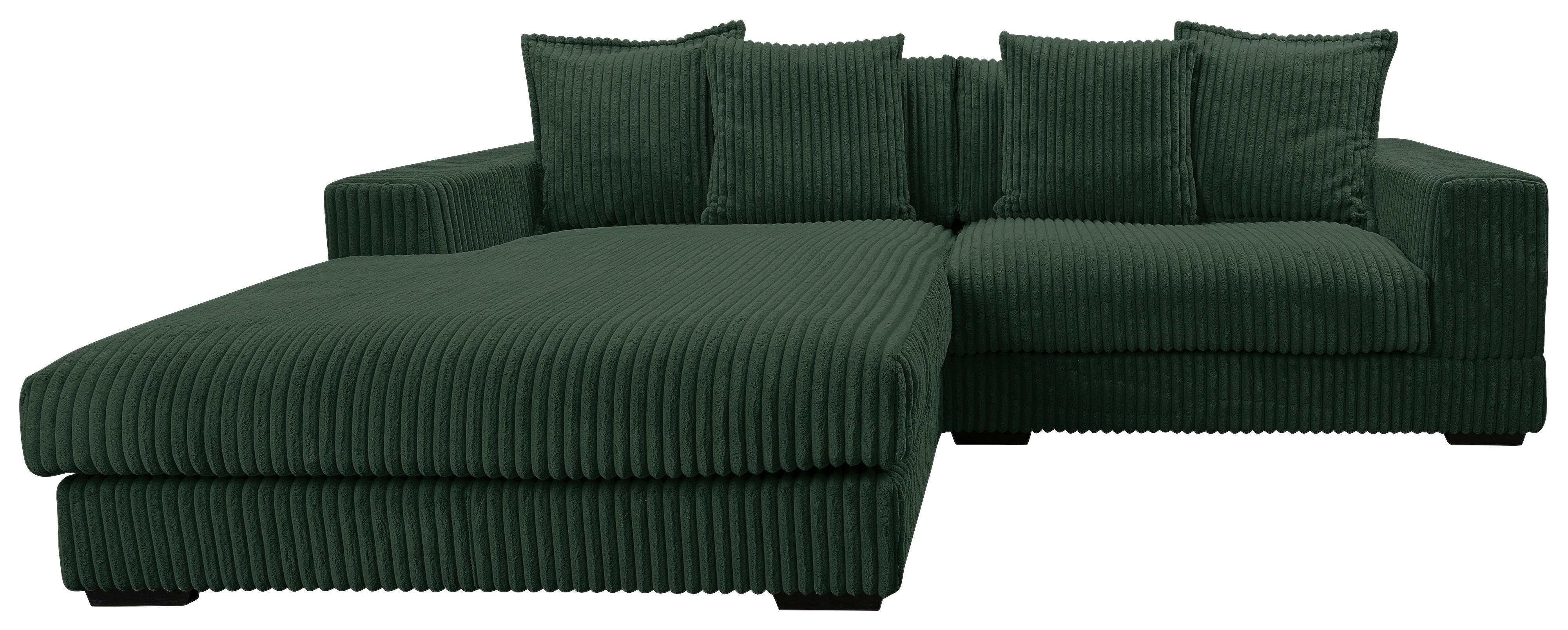 Ecksofa Funny - Dunkelgrün/Schwarz, Design, Textil (195/285cm) - MID.YOU