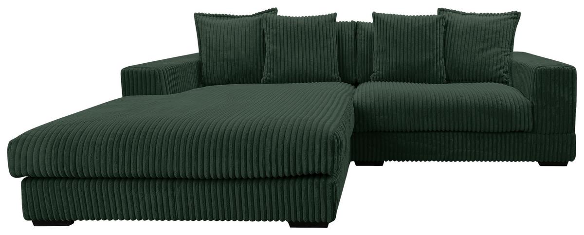 Ecksofa Funny - Dunkelgrün/Schwarz, Design, Textil (195/285cm) - MID.YOU