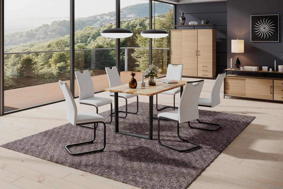 Schwingstuhl Maya Webstoff beige, B: 58cm - Beige/Schwarz, Trend, Textil/Metall (58/98/43cm)