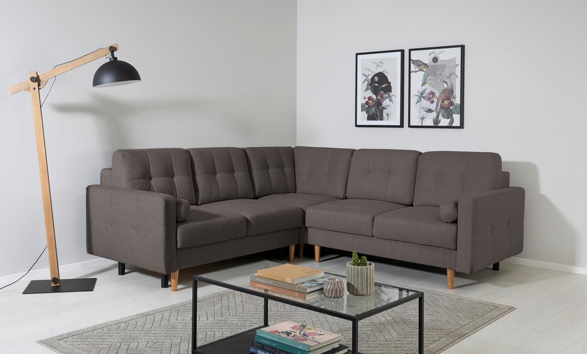 Ecksofa Noret, Grau S: 242x242 Cm - Buchefarben/Grau, Design, Textil (242/242cm) - MID.YOU