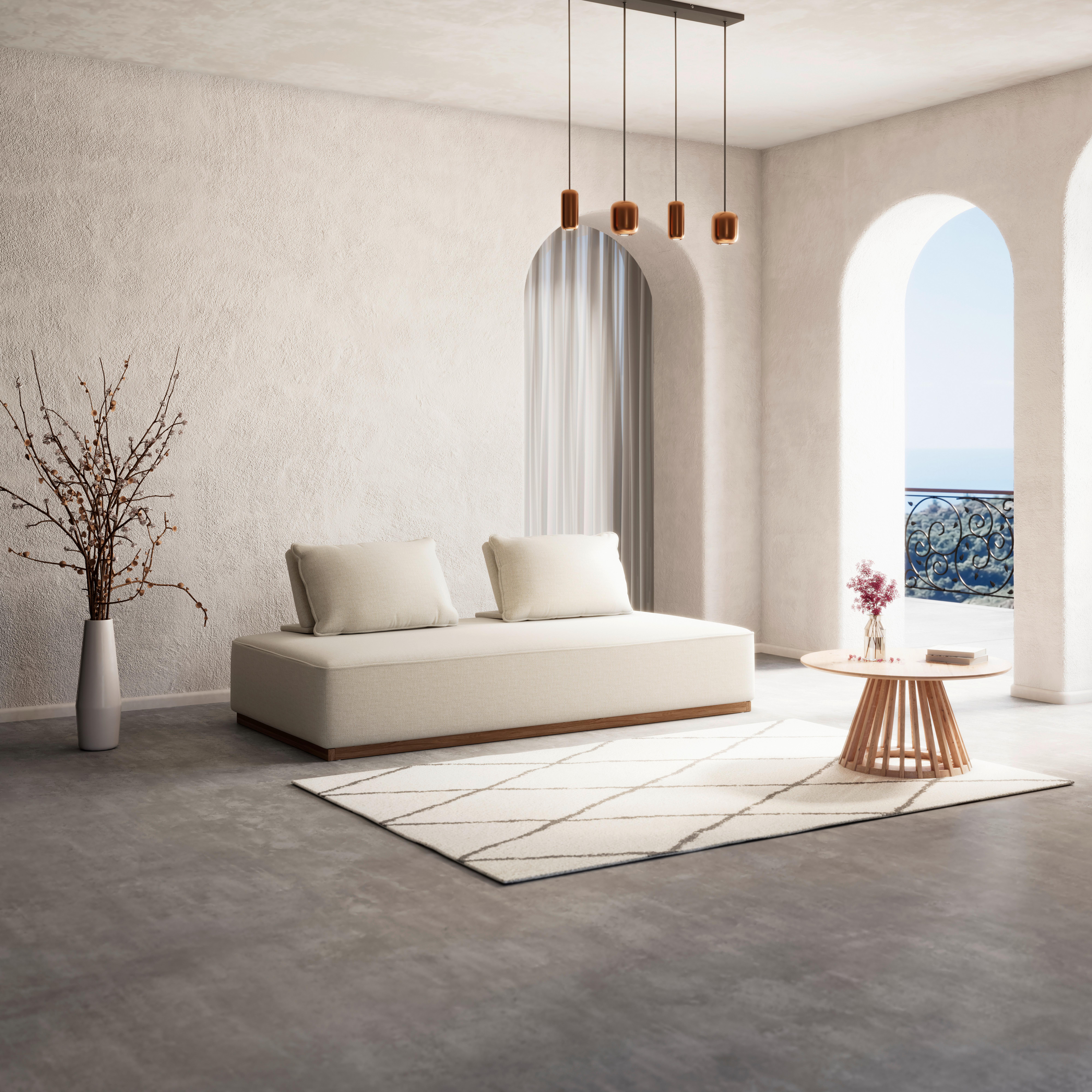 Pohovka CHRISTINA, béžová farba - farba vlašského orecha/béžová, Modern, drevo/kompozitné drevo (215,5/87/106cm) - Bessagi Home