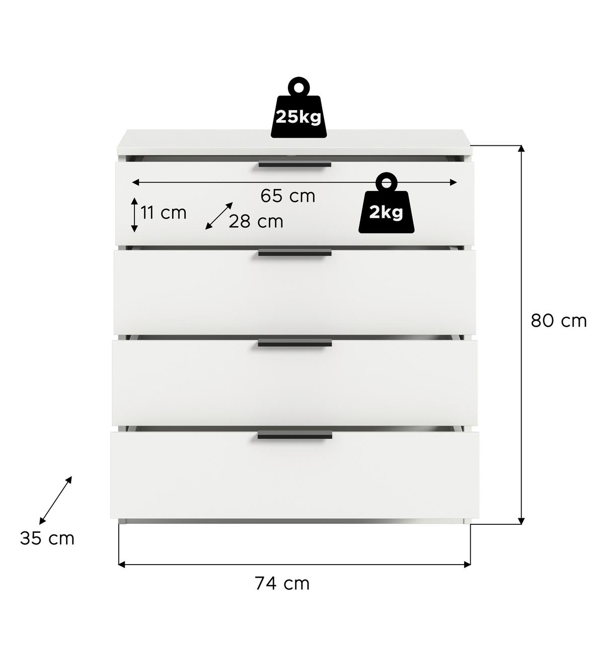 Kommode Kopenhagen, Weiß B: 74 Cm - Schwarz/Weiß, Design, Holzwerkstoff (74/80/35cm) - Livetastic