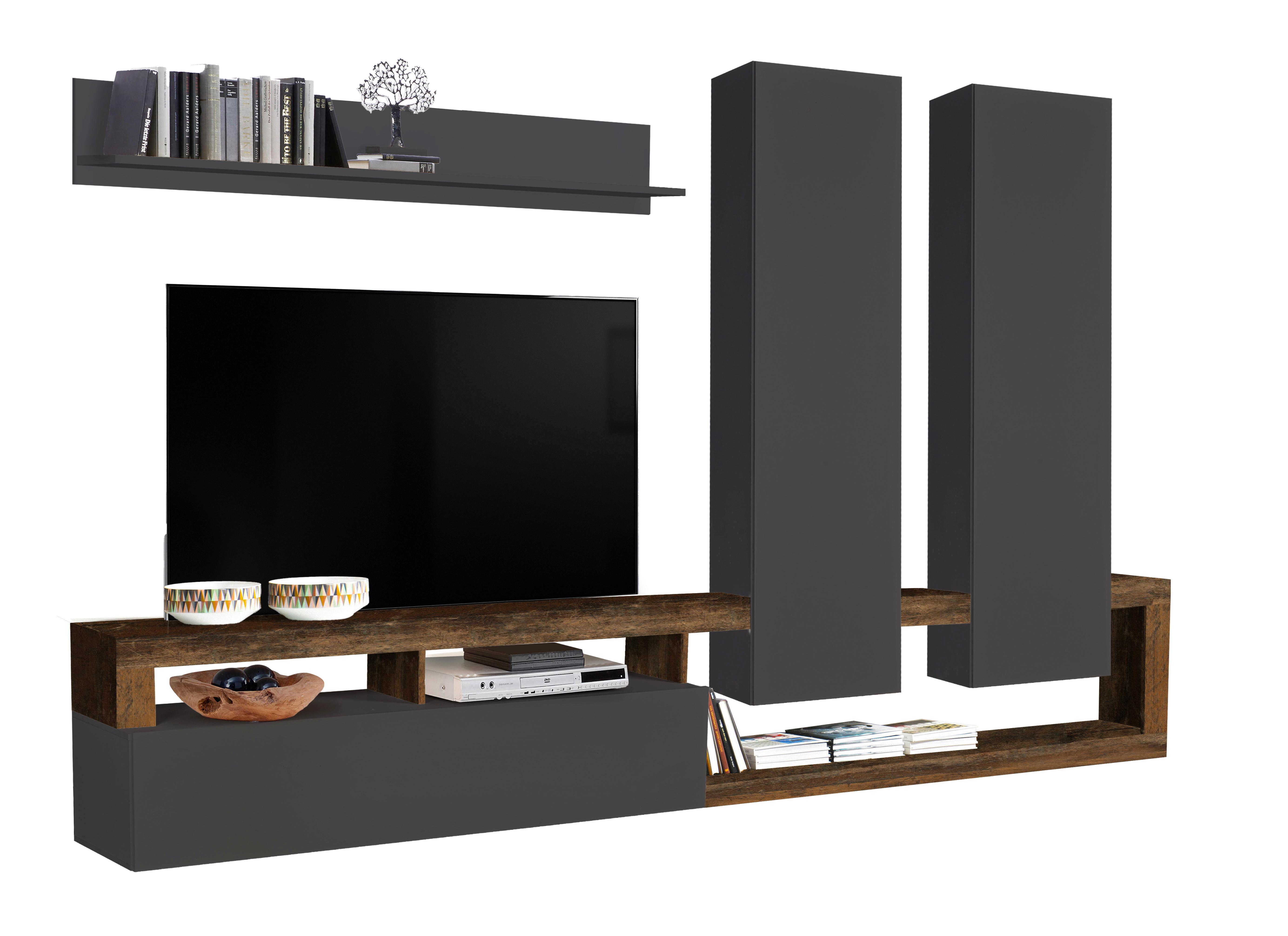 OBÝVACÍ STĚNA DALLAS BIG - barva starého dubu/antracitová, Basics, kompozitní dřevo (277/173/35cm)