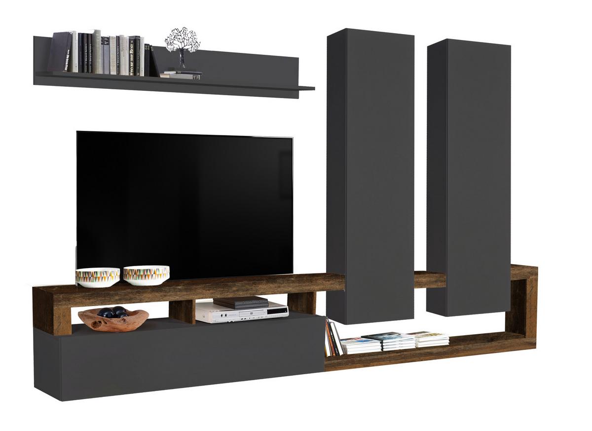 OBÝVACÍ STĚNA DALLAS BIG - barva starého dubu/antracitová, Basics, kompozitní dřevo (277/173/35cm)