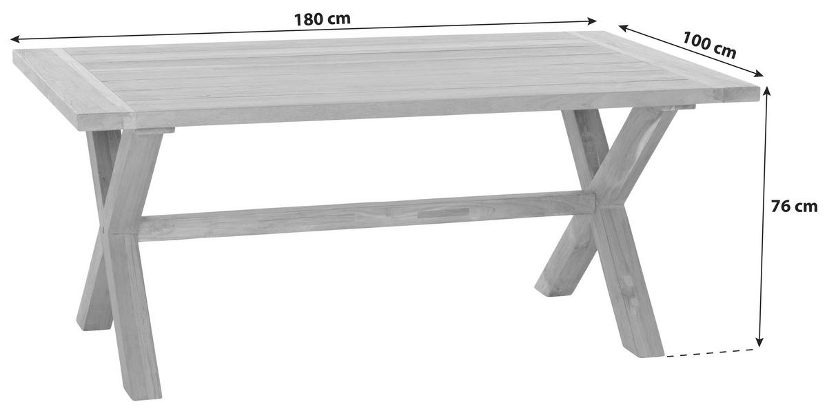 Gartentisch Teakholz L 180 cm - Teakfarben, MODERN, Holz (180/100/76cm) - Siena Garden