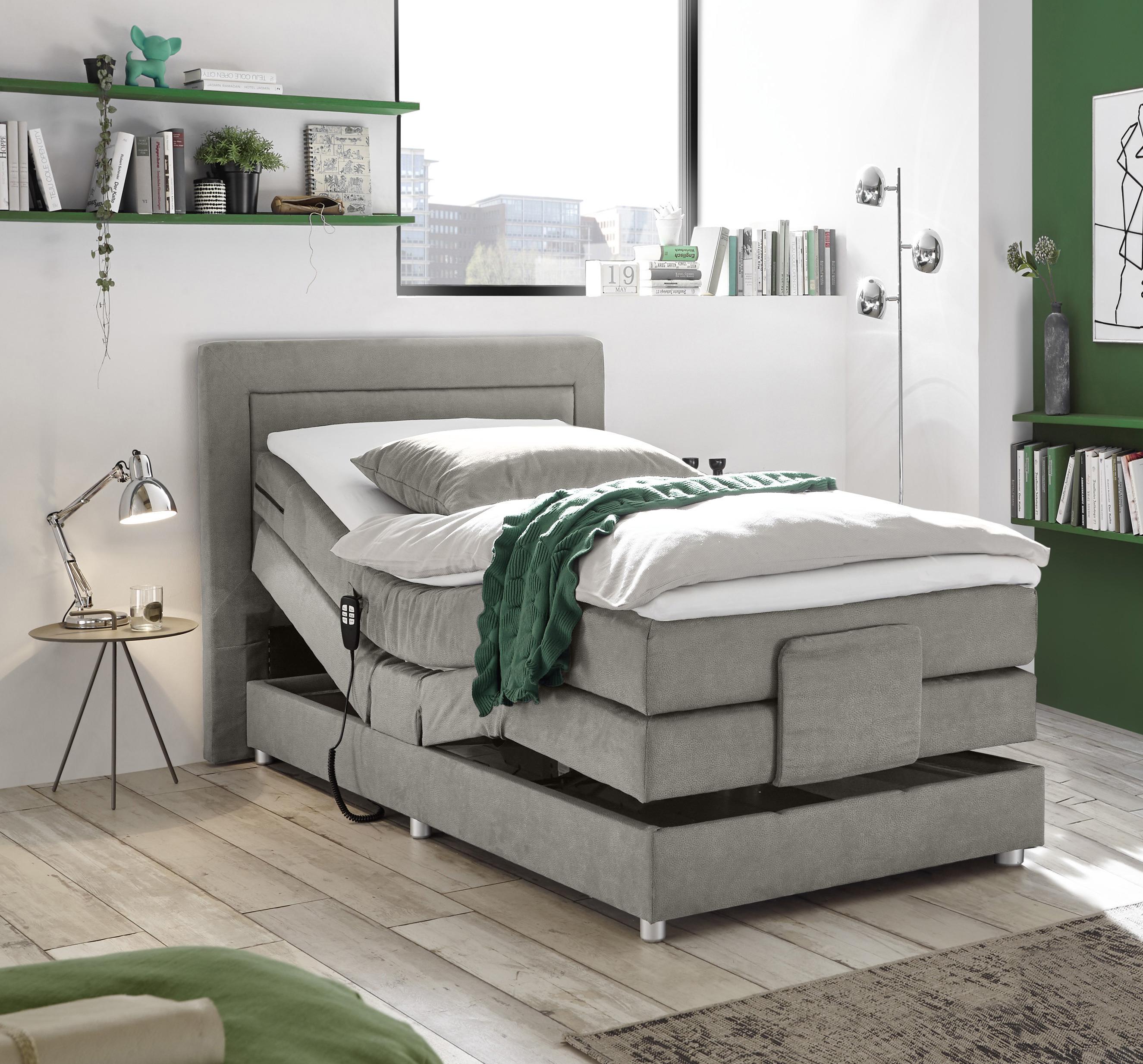 Polohovatelná Boxspring Postel Saba, 120x200, Světle Šedá - barvy stříbra/světle šedá, Basics, kompozitní dřevo/textil (120/200cm) - MID.YOU