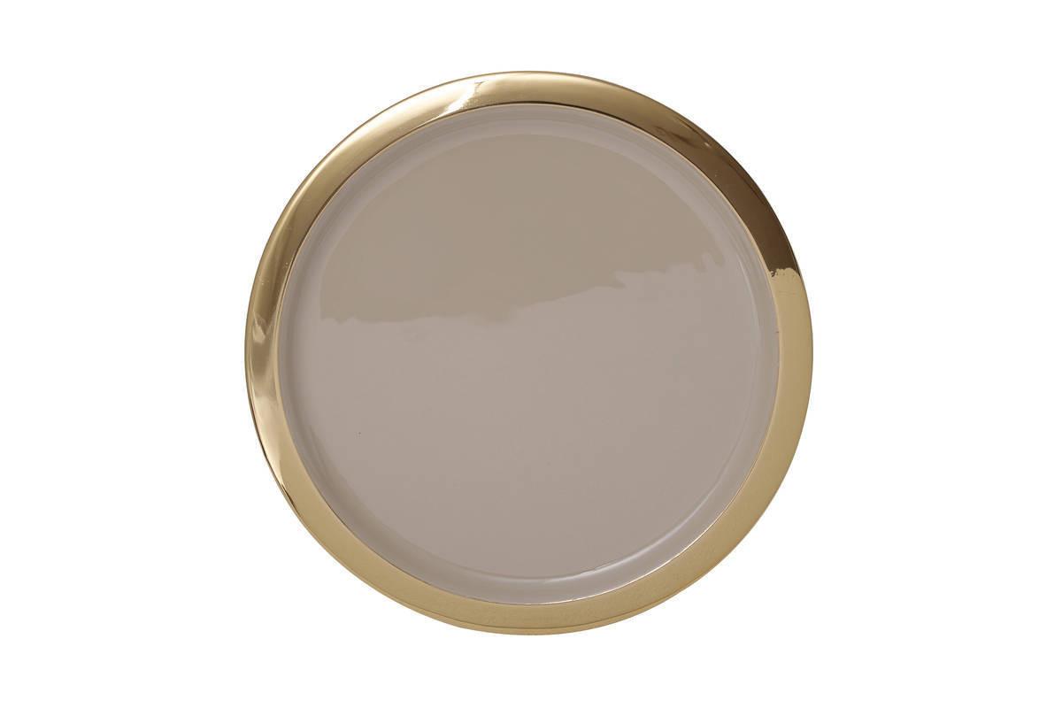 Tortenplatte Rund Eisen Art Deco D: 29 cm - Taupe/Goldfarben, Trend, Metall (29/14cm) - Kayoom