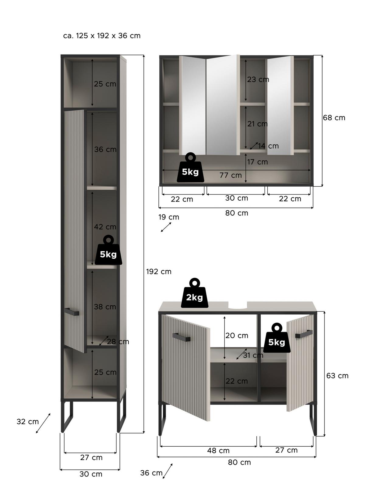 Badezimmer Bagno Schwarz/kaschmir B:110cm - Kaschmir/Schwarz, MODERN, Holzwerkstoff (110cm) - MID.YOU