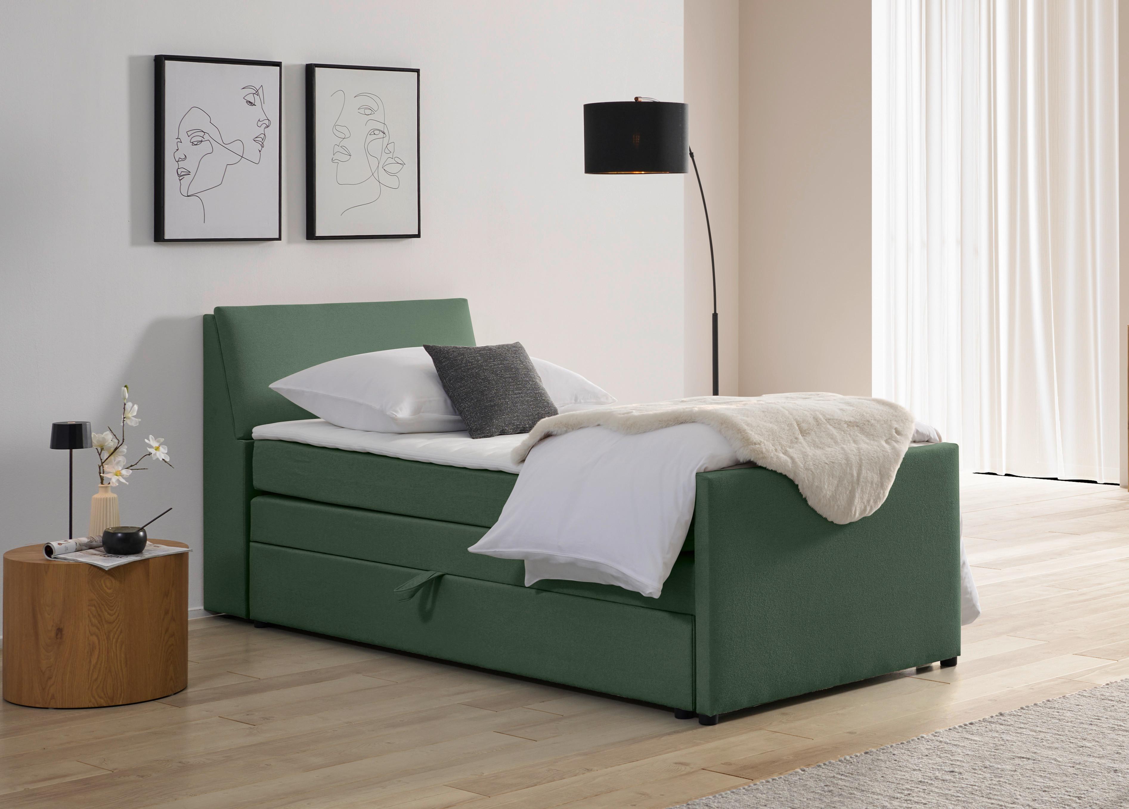 Boxspringbett Mit Bettkasten Nida 100x200 Cm Grün - Schwarz/Grün, MODERN, Holz/Textil (100/200cm) - MID.YOU
