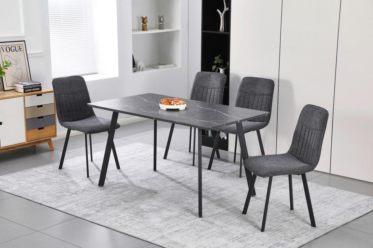 Tischgruppe Mackay 5-tlg. Metall/textil Grau, B: 140cm - Grau, KONVENTIONELL, Holzwerkstoff/Textil (140/46/75/88/80/57cm) - MID.YOU