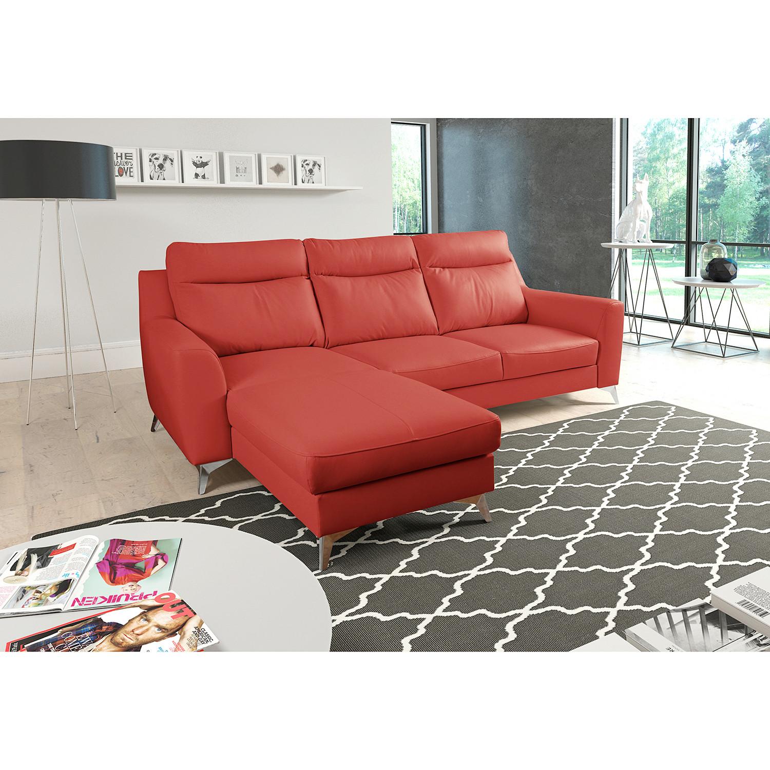 Ecksofa Gio Rot S: 168x236 cm - Chromfarben/Rot, Design, Leder/Textil (168/236cm) - Livetastic