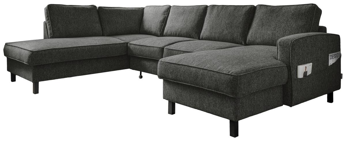 Wohnlandschaft Molly Dunkelgrau B: 298 cm - Dunkelgrau/Schwarz, Textil (198/298/148cm) - MID.YOU