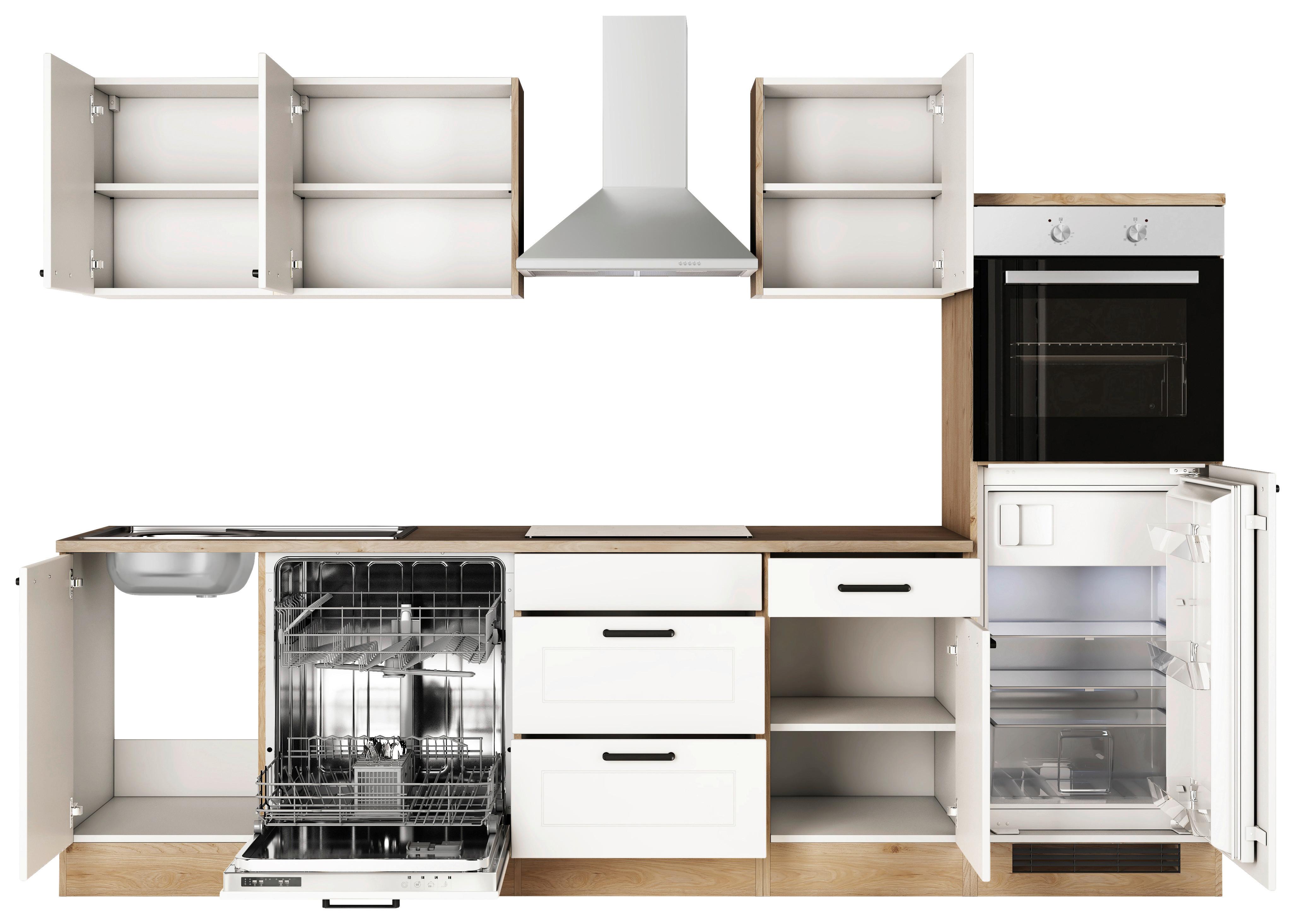 Küchenblock Julia Eiche Dekor/Weiß B: 280 cm - Eichefarben/Weiß, Basics, Holzwerkstoff (280cm) - FlexWell