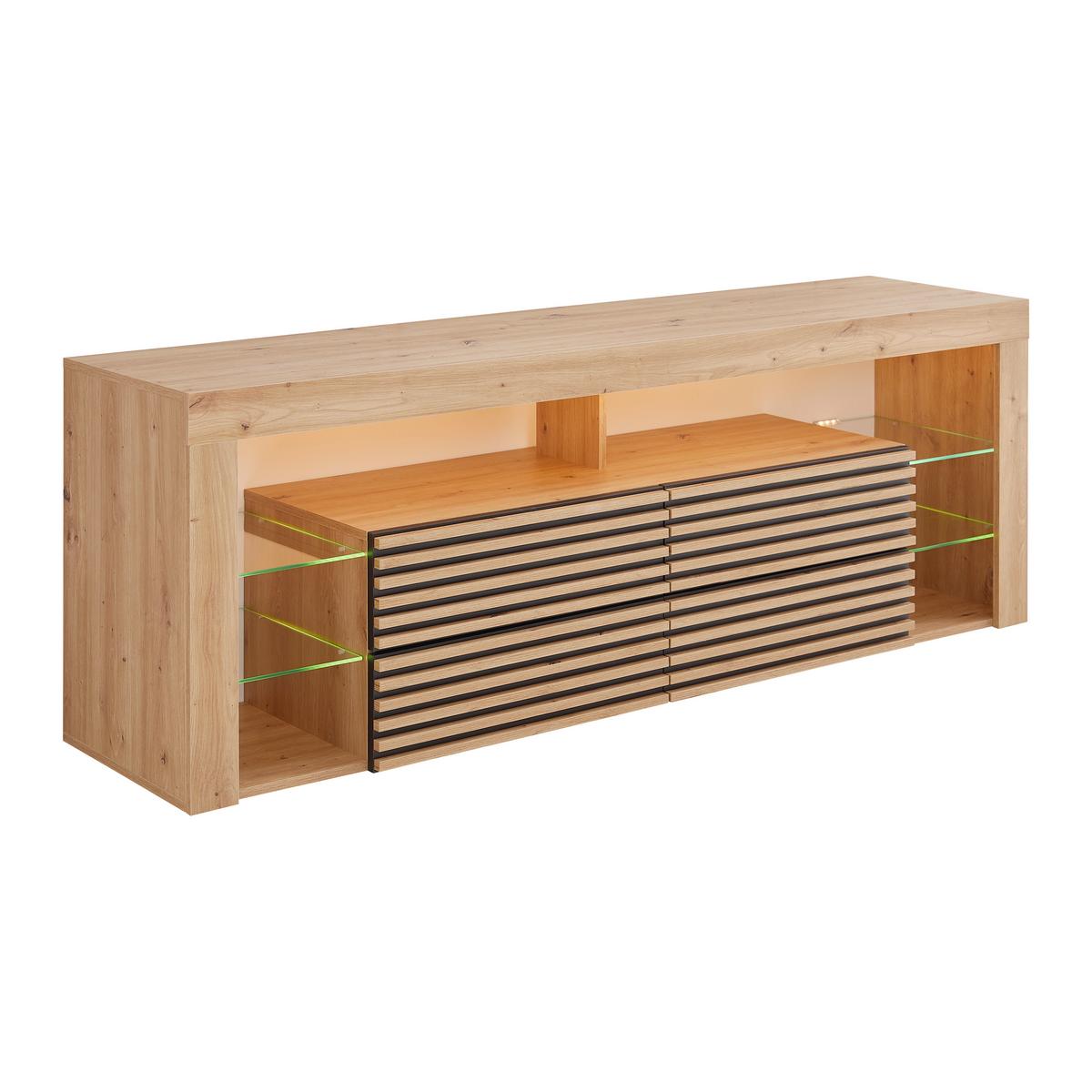 TV komoda GOAL dub Artisan - černá/dub artisan, Moderní, kompozitní dřevo/sklo (180/67/44cm) - Based