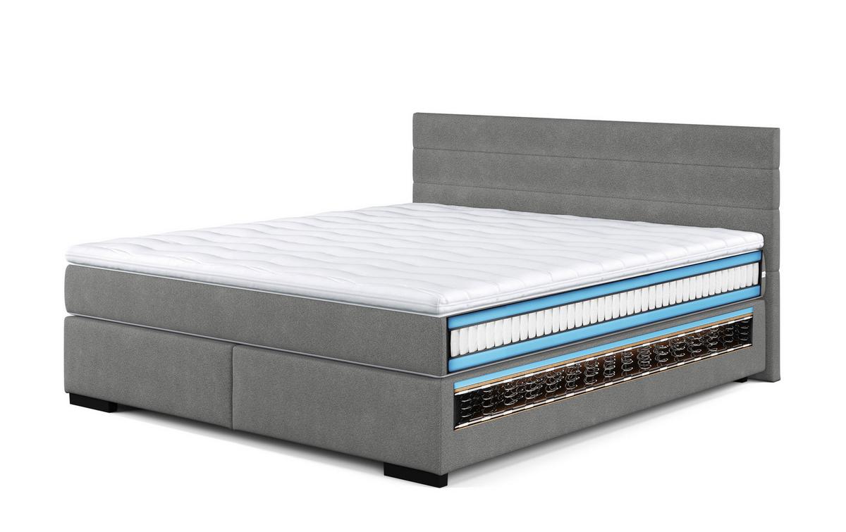 Boxspringbett mit Topper 180x200 cm Mammut,silberfarben - Silberfarben/Schwarz, KONVENTIONELL, Holz/Holzwerkstoff (180/200cm) - MID.YOU