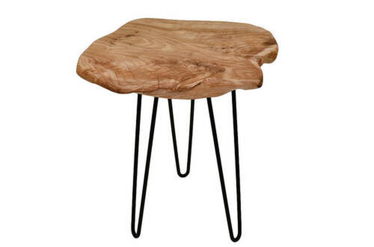 Beistelltisch mit Holzplatte Woody Zedernholz/Schwarz - Naturfarben, Design, Holz/Metall (30/30/40cm) - Kayoom