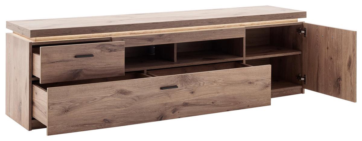 Wohnkombination Modern 3 -teilig. Mit Led Vancouver, Eiche Dekor - Eichefarben, MODERN, Glas/Holzwerkstoff (266/198/44cm)