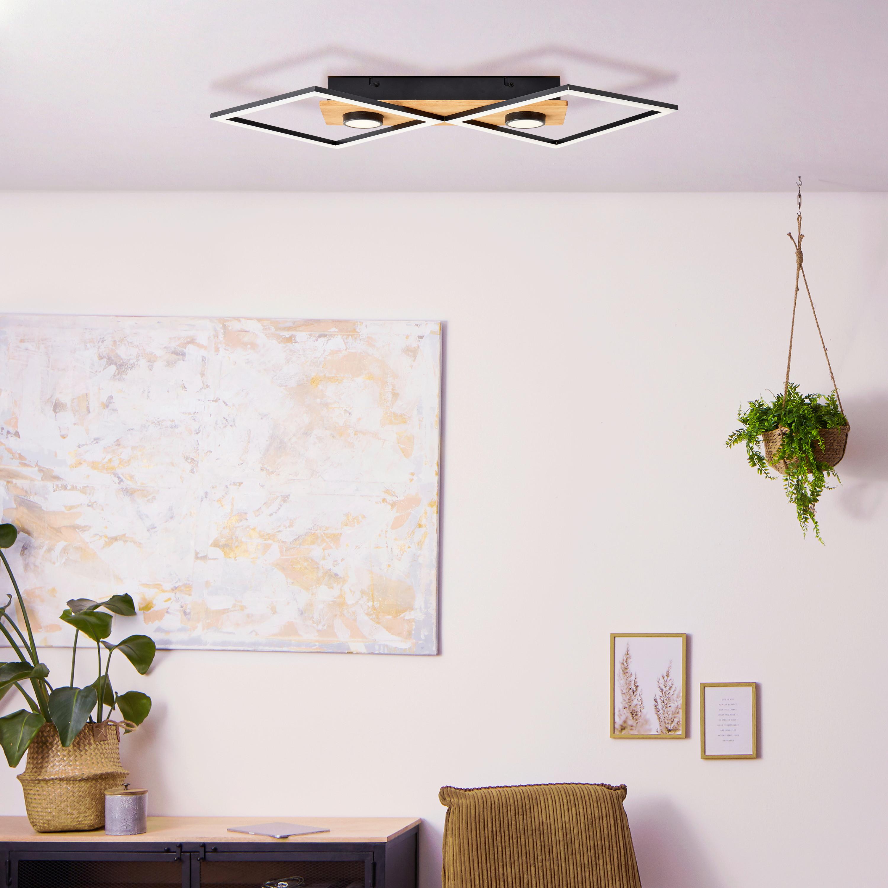 LED-Deckenleuchte Woodbridge L: 70,7 cm, 3-Fach Schaltbar - Schwarz/Braun, Design, Holz/Kunststoff (70,7/35,4/6,2cm) - Brilliant