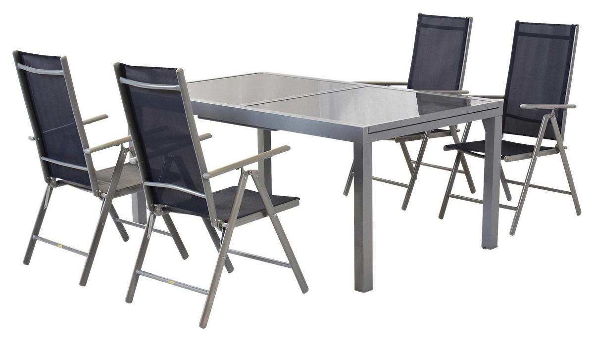 Gartenmöbel Set 5-Tlg. Amalfi aus Metall/Textil - Silberfarben, MODERN, Textil/Metall - Gardenson