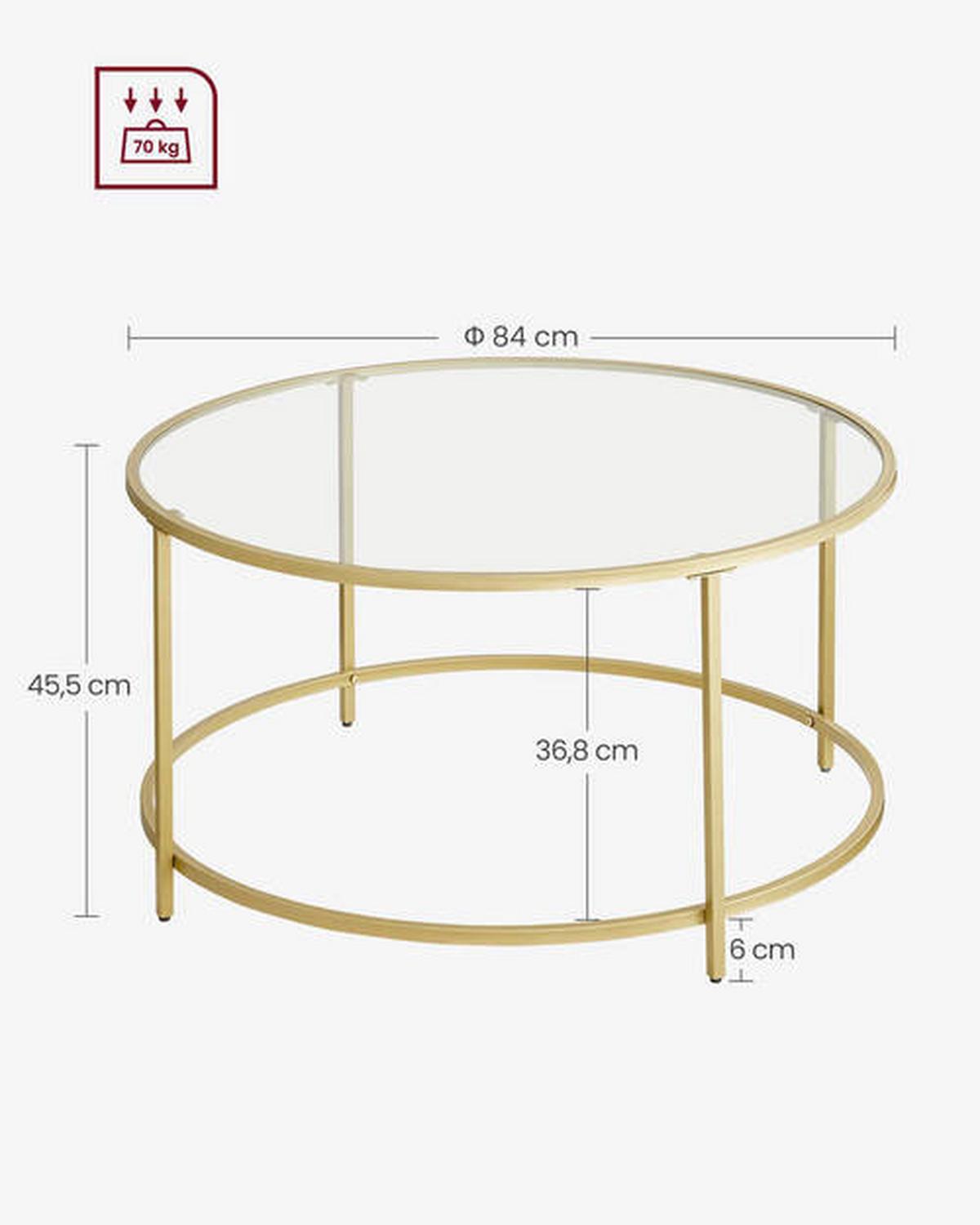 Beistelltisch Mit Glasplatte Goldfarben - Klar/Goldfarben, Trend, Glas/Metall (84/84/45,5cm) - Boxxx