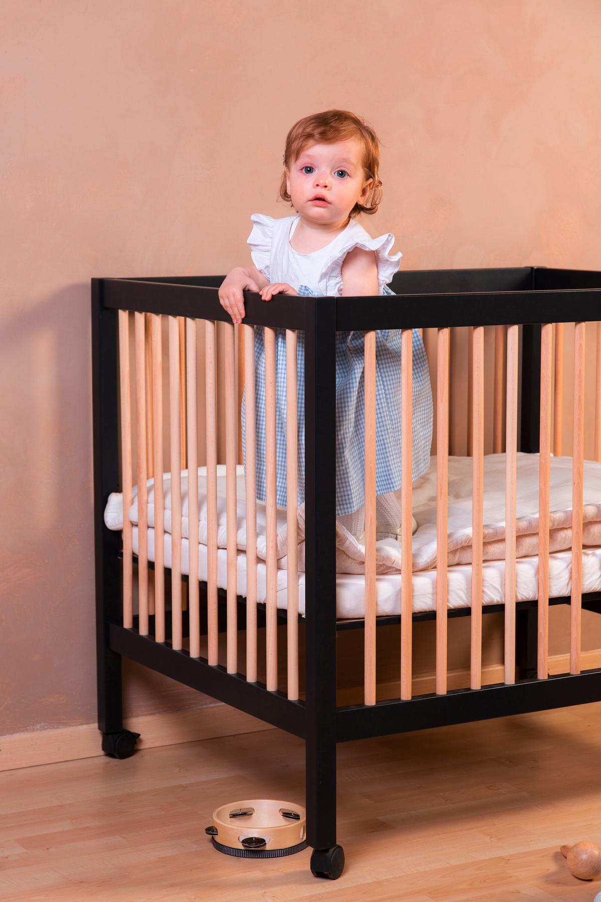 Laufgitter höhenverstellbar Schwarz, Naturfarben, L: 98 cm - Schwarz/Naturfarben, KONVENTIONELL, Holz/Kunststoff (98/78/82cm) - Childhome