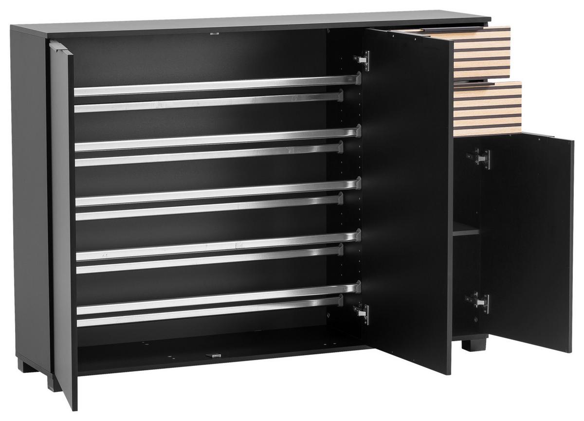 Schuhschrank Alexa 1420 - Eichefarben/Schwarz, Design, Holzwerkstoff (141,9/105,5/35cm) - MID.YOU