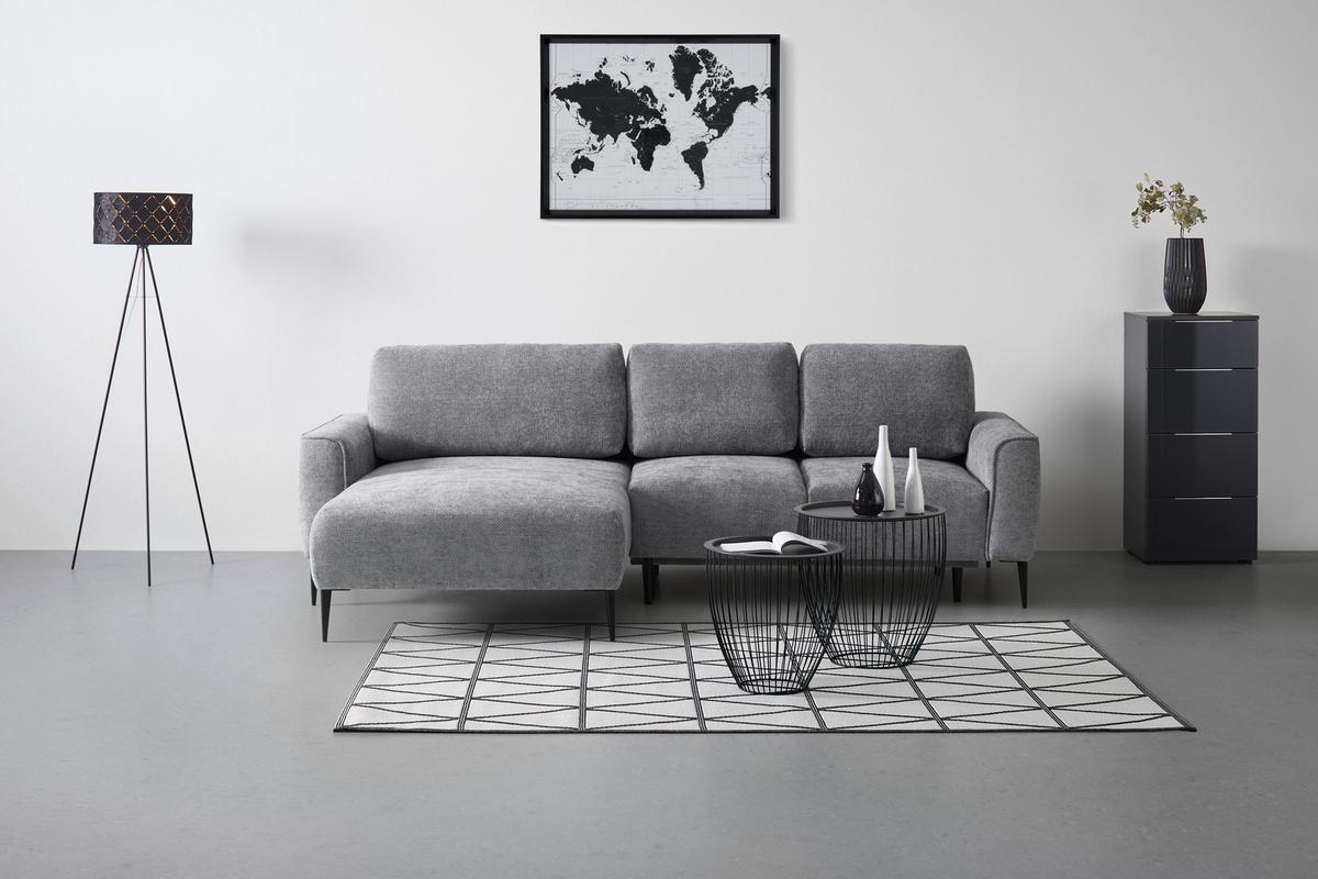 Rohová sedačka CUSTOM, levá, šedá žinylka - šedá/černá, Moderní, kov/textil (164/255cm) - Mömax