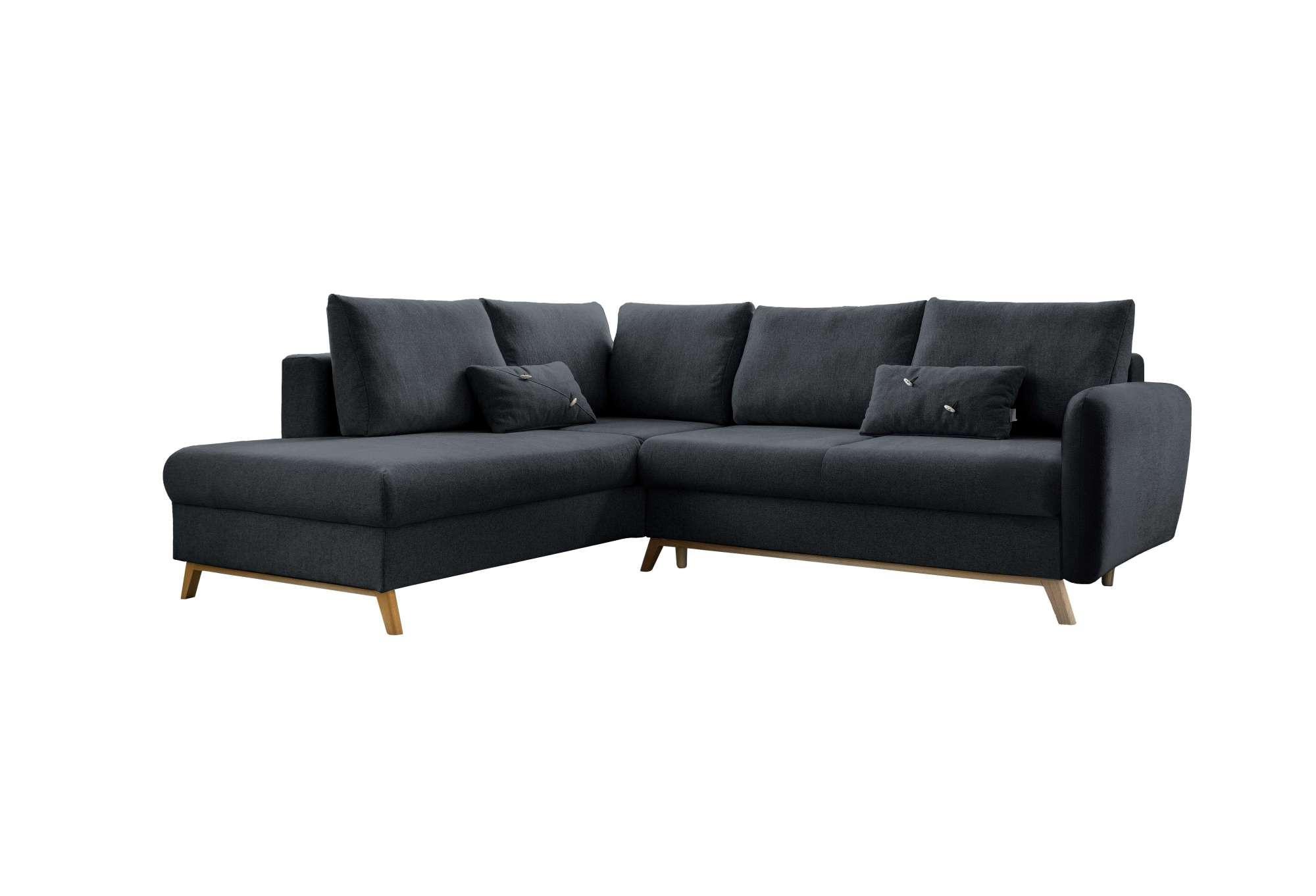 Sedačka LUCILE L, ľavá, tm.sivá, úl.priestor a lôžko - prírodná farba/tmavosivá, drevo/textil (202/242cm) - MID.YOU